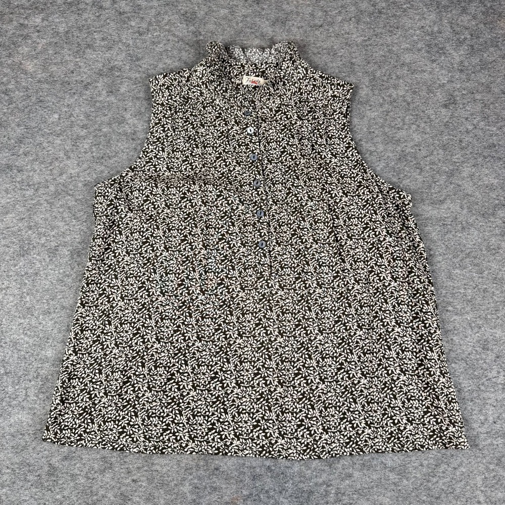 Faherty Faith Ruffle Sleeveless Blouse Button Front Leaf Batik Viscose Womens XS